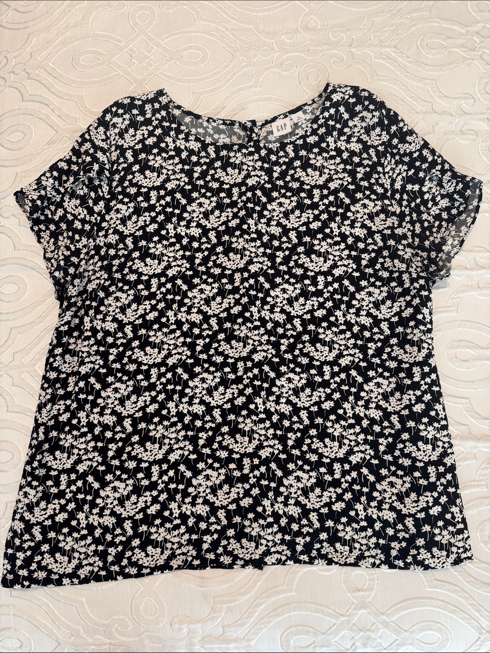 GAP Black Top with White Floral Print